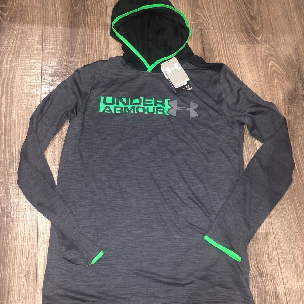 NEW Boys Under Armour Hoodie Size YXL Charcoal and Neon Green Pullover